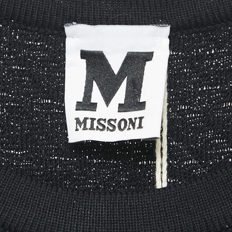 Pre Owned M Missoni Black Patterned Knit Pleated Round Neck Mini Dress S