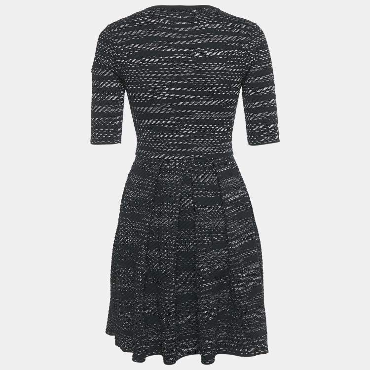 Pre Owned M Missoni Black Patterned Knit Pleated Round Neck Mini Dress S