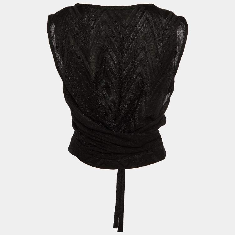 Pre Owned M Missoni Black Lurex Knit Front Tie Detail Sleeveless Top L