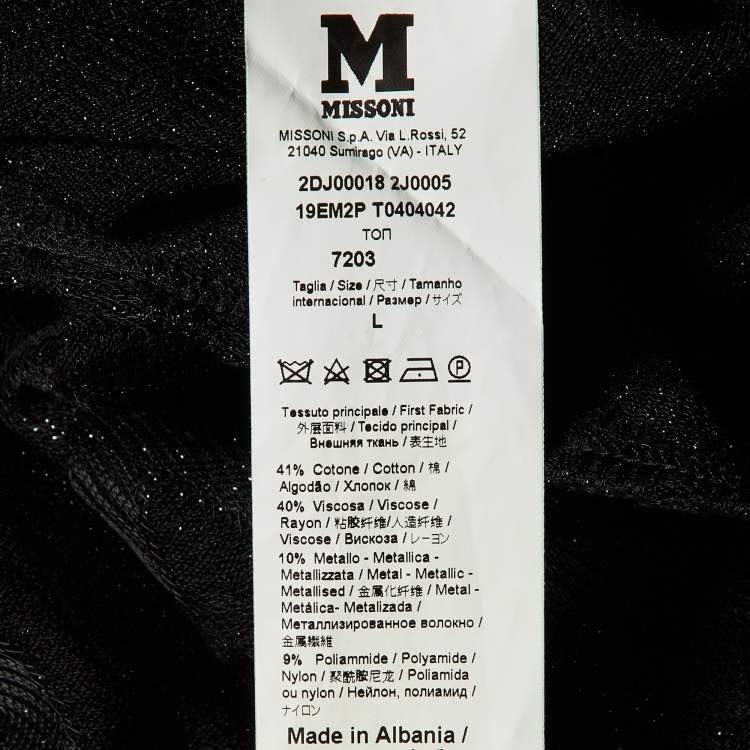 Pre Owned M Missoni Black Lurex Knit Front Tie Detail Sleeveless Top L