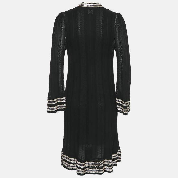 Pre Owned M Missoni Black Patterned Knit Sequin Detail Short Dress M