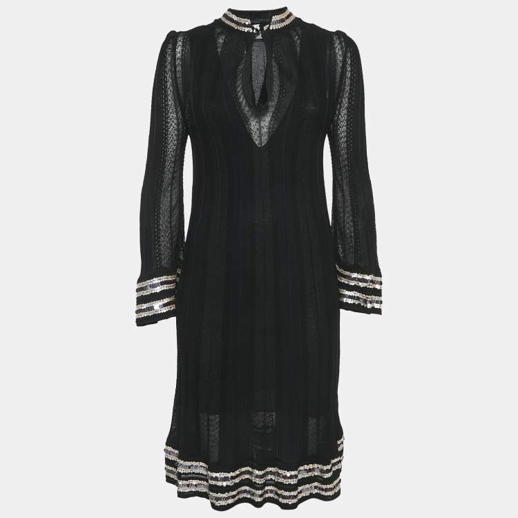 Pre Owned M Missoni Black Patterned Knit Sequin Detail Short Dress M
