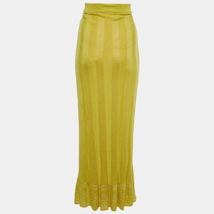 Pre Owned M Missoni Yellow Ribbed Knit Maxi Skirt M