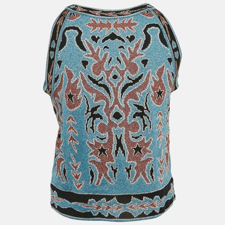 Pre Owned M Missoni Blue Patterned Lurex Knit Crop Top M