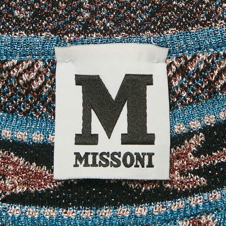 Pre Owned M Missoni Blue Patterned Lurex Knit Crop Top M
