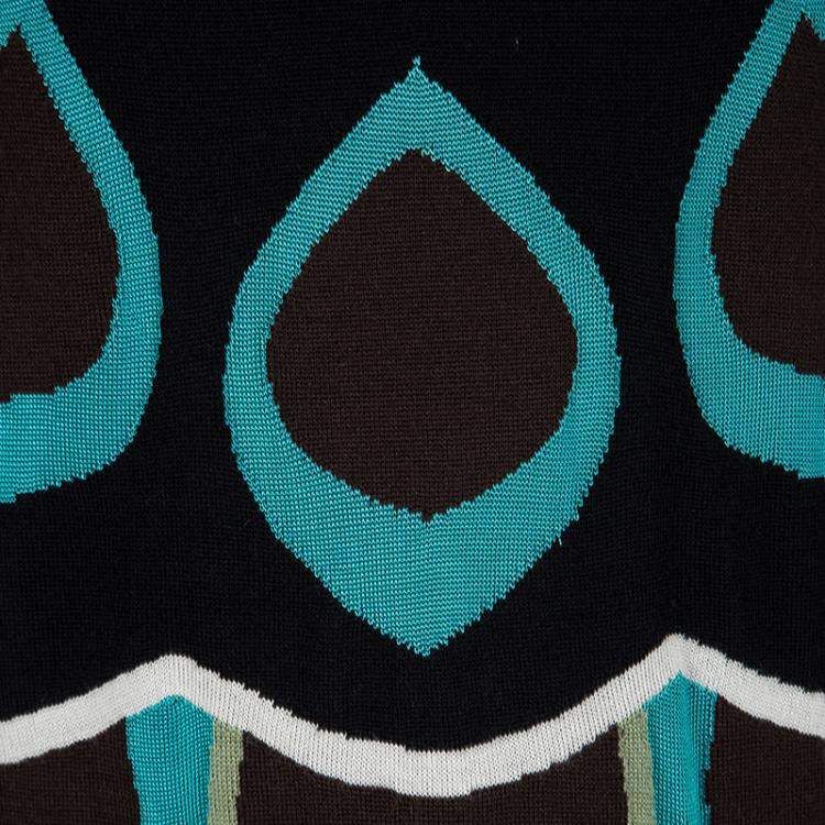 Pre Owned M Missoni Black Patterned Knit Long Sleeve Wool Dress L