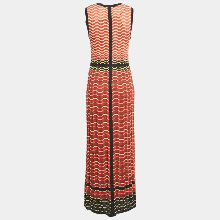 Pre Owned M Missoni Brown/Black Chevron Crochet Knit Maxi Dress S