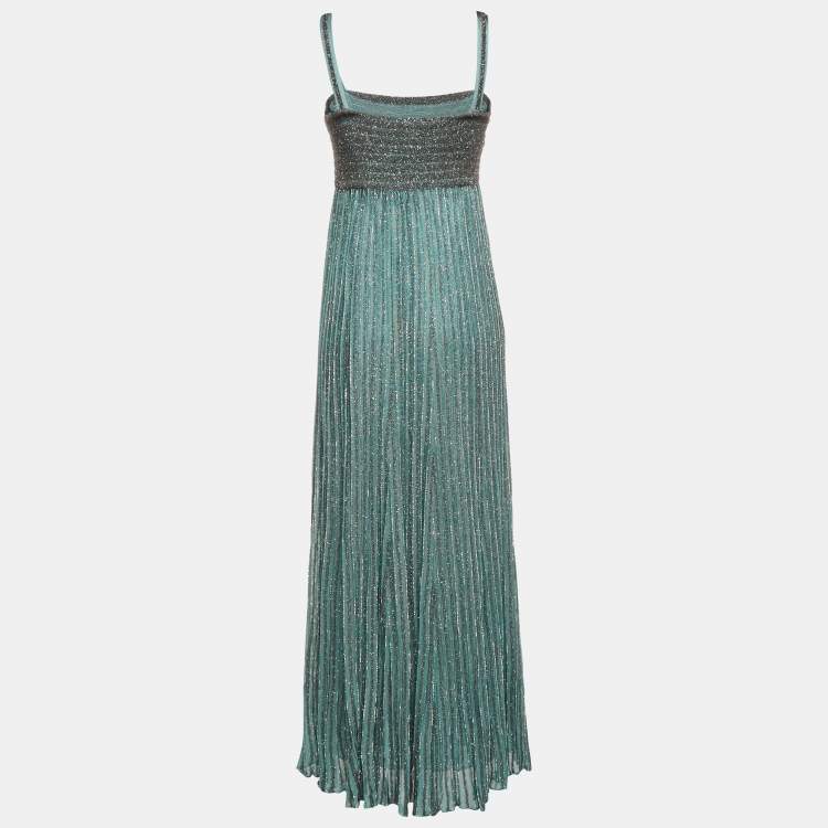 Pre Owned M Missoni Blue Lurex Knit Midi Dress L
