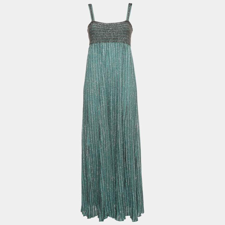 Pre Owned M Missoni Blue Lurex Knit Midi Dress L