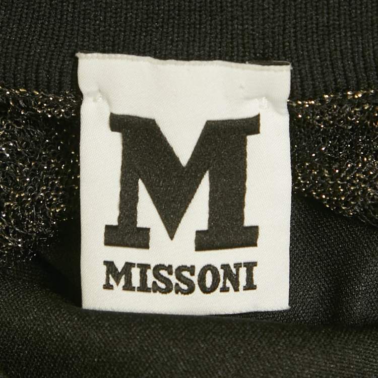 Pre Owned M Missoni Black Patterned Lurex Knit Wide Leg Trousers L