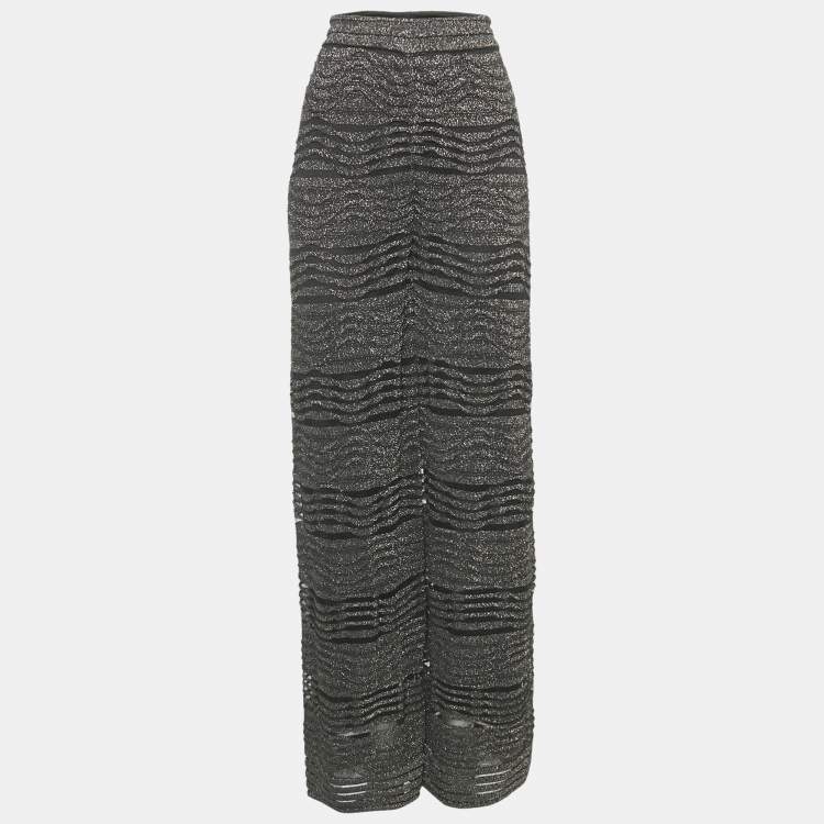 Pre Owned M Missoni Black Patterned Lurex Knit Wide Leg Trousers L