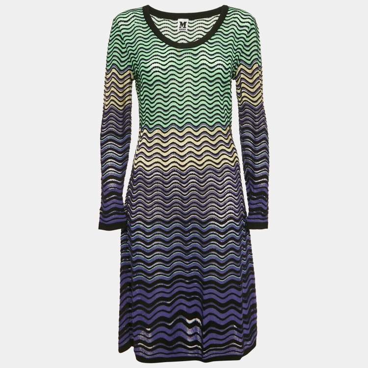 Pre Owned M Missoni Multicolor Wave Pattern Knit Short Dress L