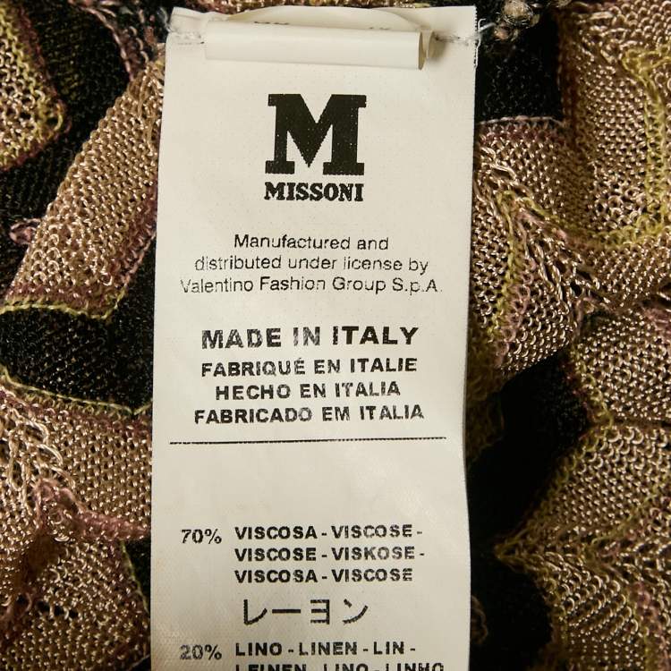 Pre Owned M Missoni Brown Chevron Pattern Knit V-Neck Short Dress M