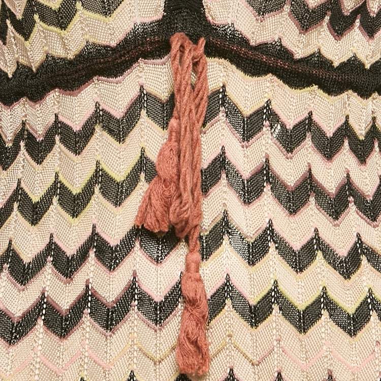 Pre Owned M Missoni Brown Chevron Pattern Knit V-Neck Short Dress M