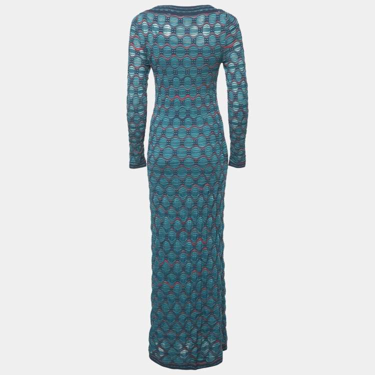 Pre Owned M Missoni Teal Blue Patterned Knit Maxi Dress S