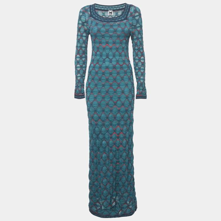 Pre Owned M Missoni Teal Blue Patterned Knit Maxi Dress S