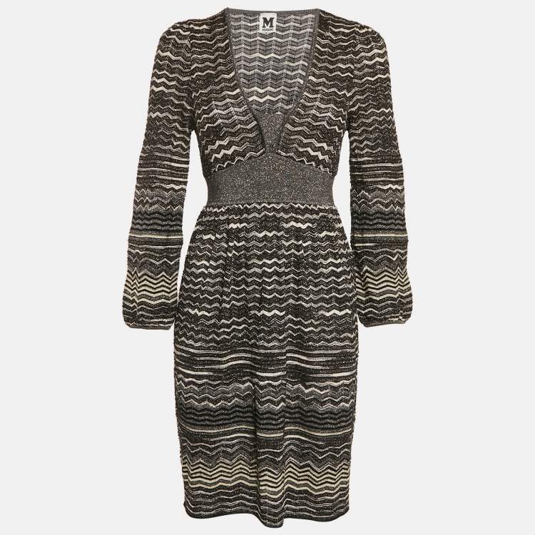 Pre Owned M Missoni Black Patterned Lurex Knit Mini Dress M