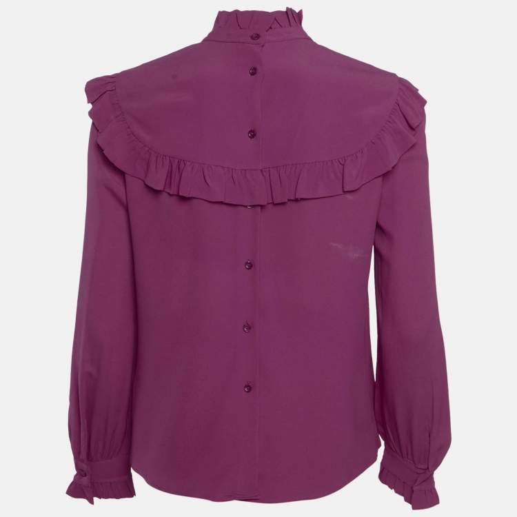 Pre Owned M Missoni Pink Silk Ruffled Long Sleeve Shirt 