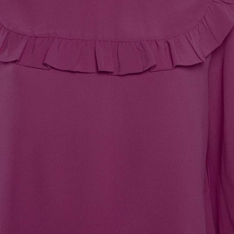 Pre Owned M Missoni Pink Silk Ruffled Long Sleeve Shirt 