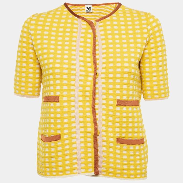 Pre Owned M Missoni Yellow Patterned Knit Short Sleeve Cardigan M