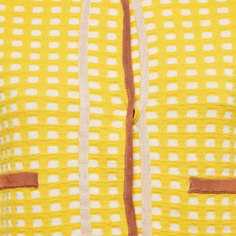 Pre Owned M Missoni Yellow Patterned Knit Short Sleeve Cardigan M