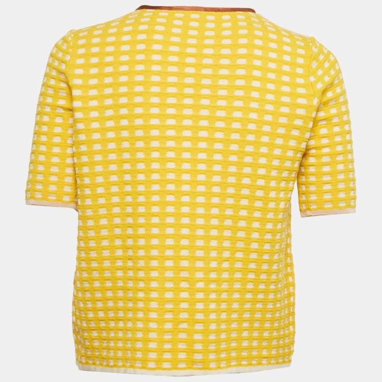 Pre Owned M Missoni Yellow Patterned Knit Short Sleeve Cardigan M