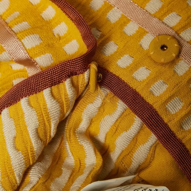 Pre Owned M Missoni Yellow Patterned Knit Short Sleeve Cardigan M