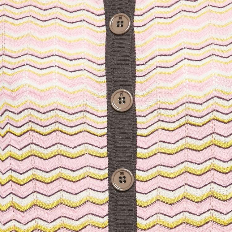 Pre Owned M Missoni Pink Zig Zag Knit Long Cardigan S