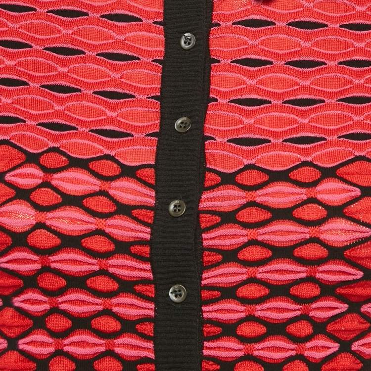 Pre Owned M MissonI Red Crochet Collar Patterned Knit Cardigan S