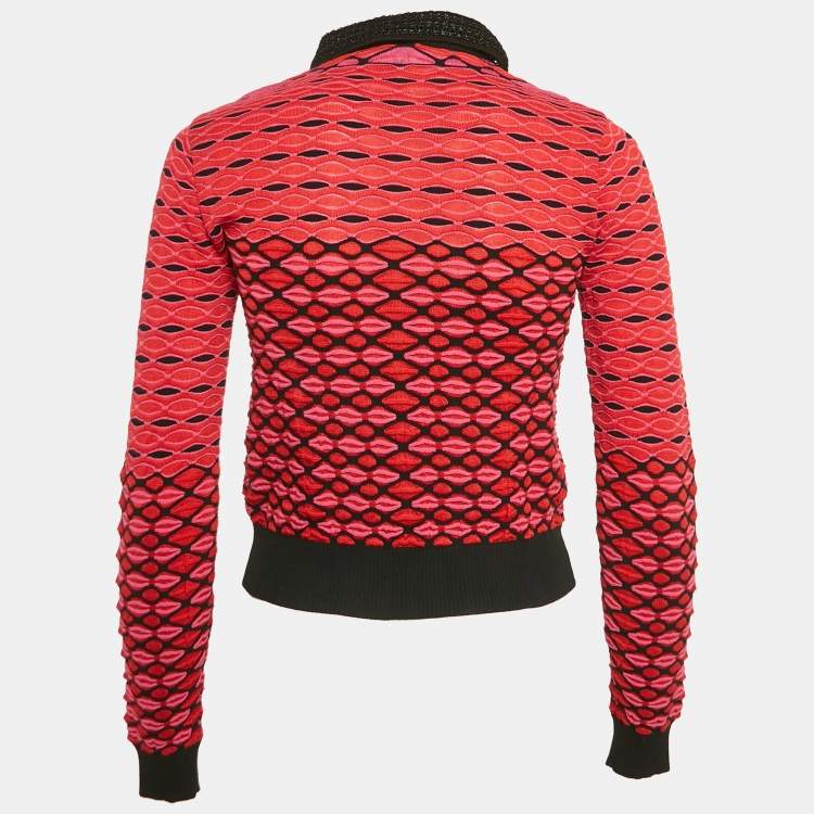 Pre Owned M MissonI Red Crochet Collar Patterned Knit Cardigan S