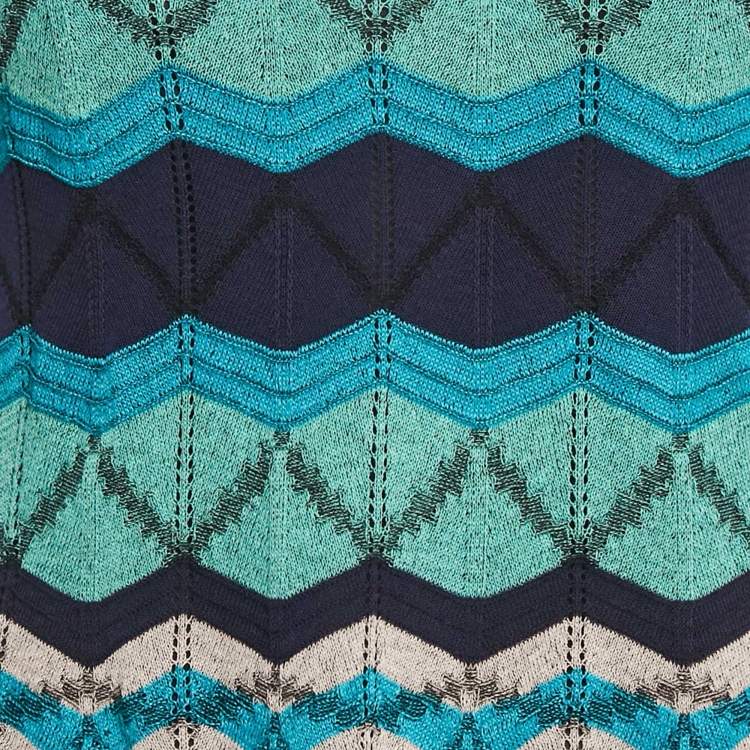 مملوكة مسبقًا M Missoni Blue Pattered Knit Mini Dress M