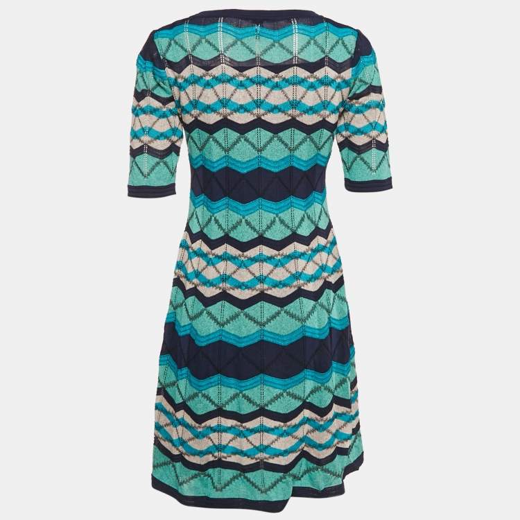 مملوكة مسبقًا M Missoni Blue Pattered Knit Mini Dress M