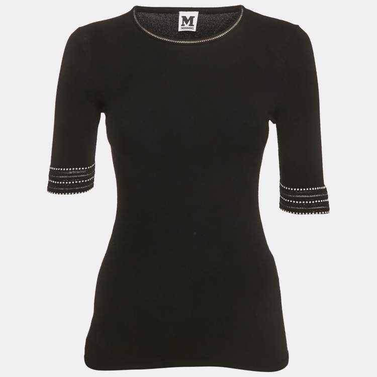 Pre Owned M Missoni Black Stretch Knit Short Sleeve Top S