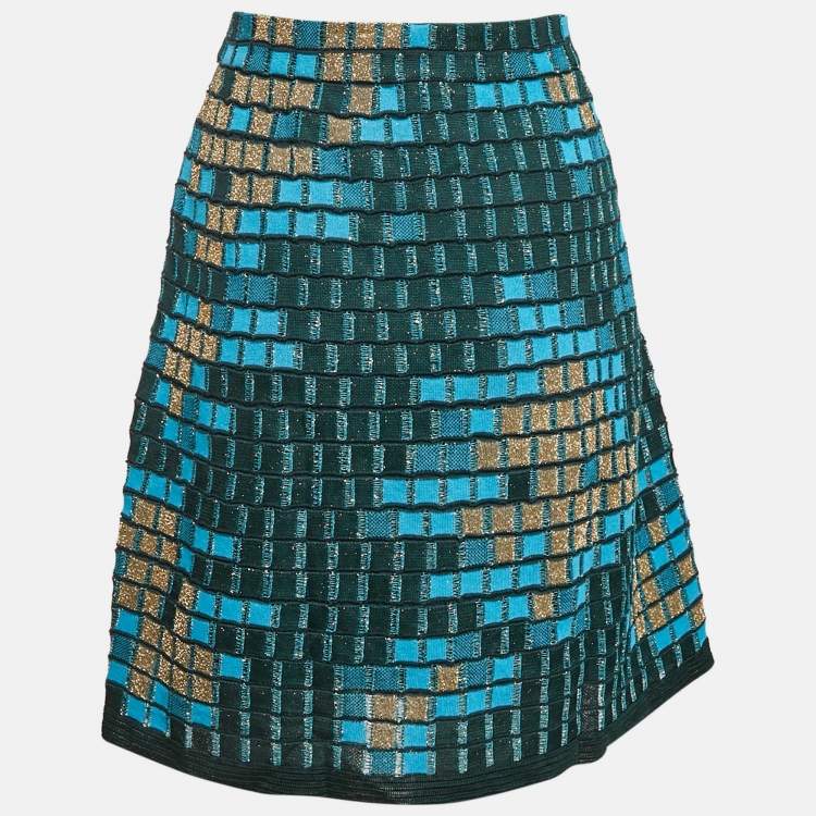 Pre Owned M Missoni Teal Blue Patterned Lurex Knit Mini Skirt M