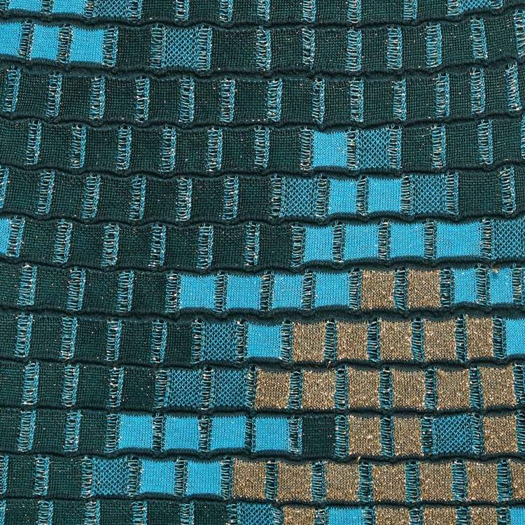 Pre Owned M Missoni Teal Blue Patterned Lurex Knit Mini Skirt M