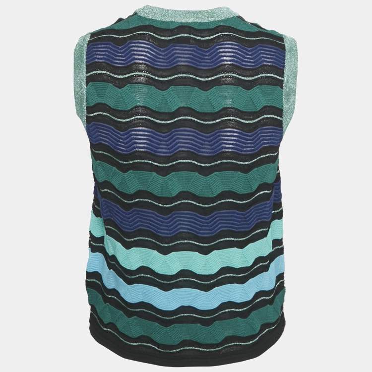 Pre Owned M Missoni Green Patterned Lurex Knit Sleeveless Top S