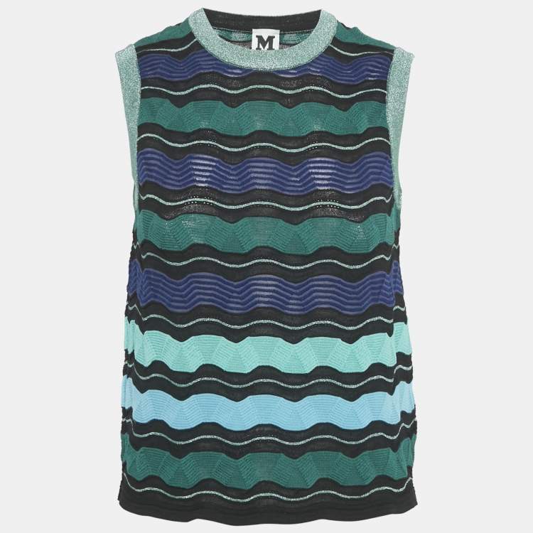 Pre Owned M Missoni Green Patterned Lurex Knit Sleeveless Top S