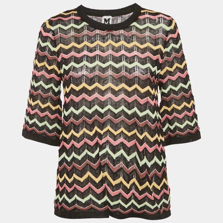 Pre Owned M Missoni Black Patterned Knit Sheer Top M 