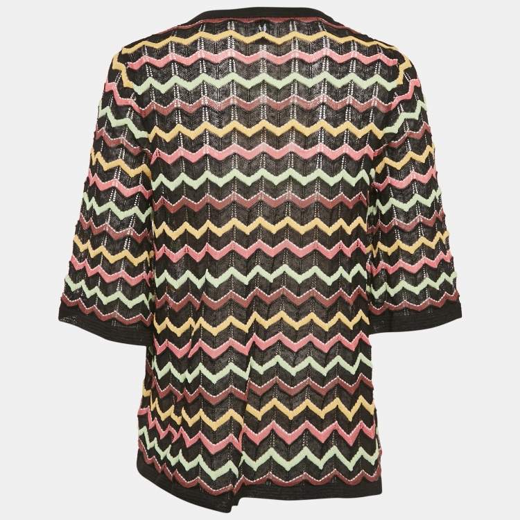 Pre Owned M Missoni Black Patterned Knit Sheer Top M 