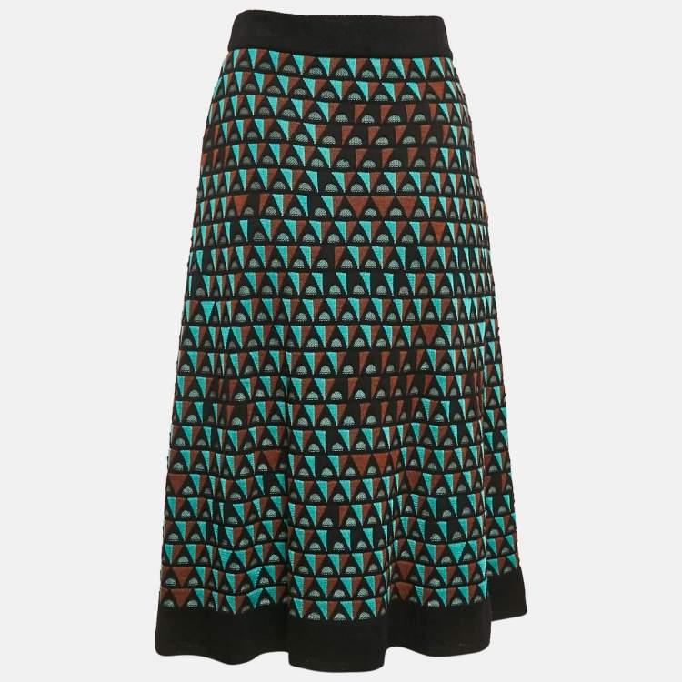 Pre Owned Missoni Green/Brown Pattern Knit Knee Length Skirt S