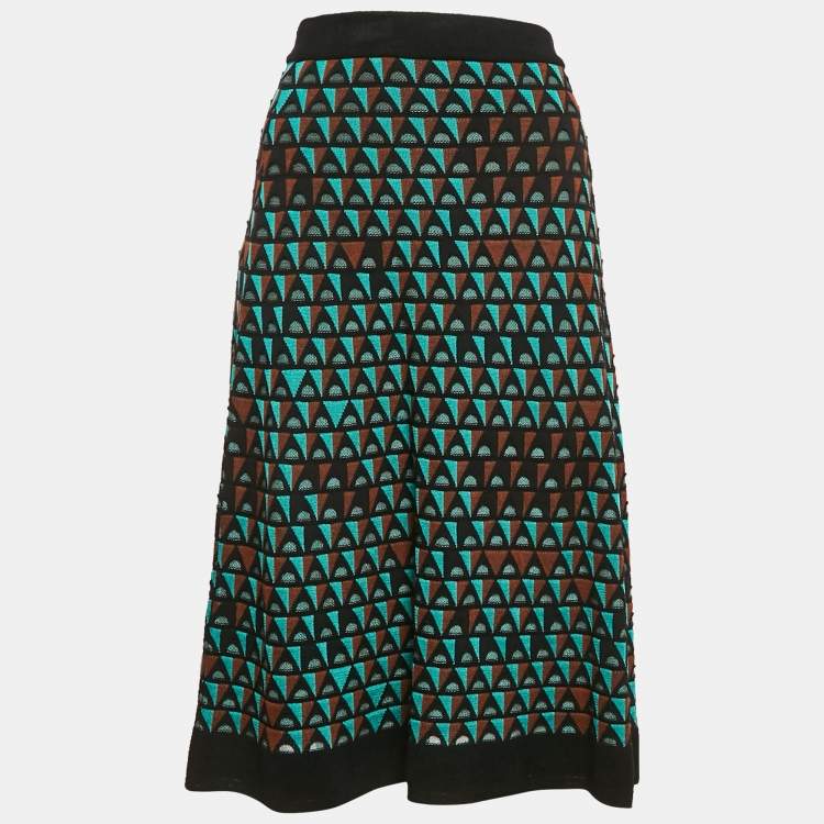 Pre Owned Missoni Green/Brown Pattern Knit Knee Length Skirt S