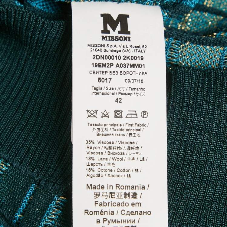 Pre Owned M Missoni Green/Blue Patterned Lurex Knit Top M