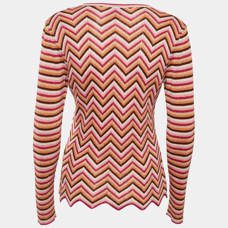 Pre Owned M Missoni Multicolor Chevron Lurex Knit Long Sleeve Jumper L