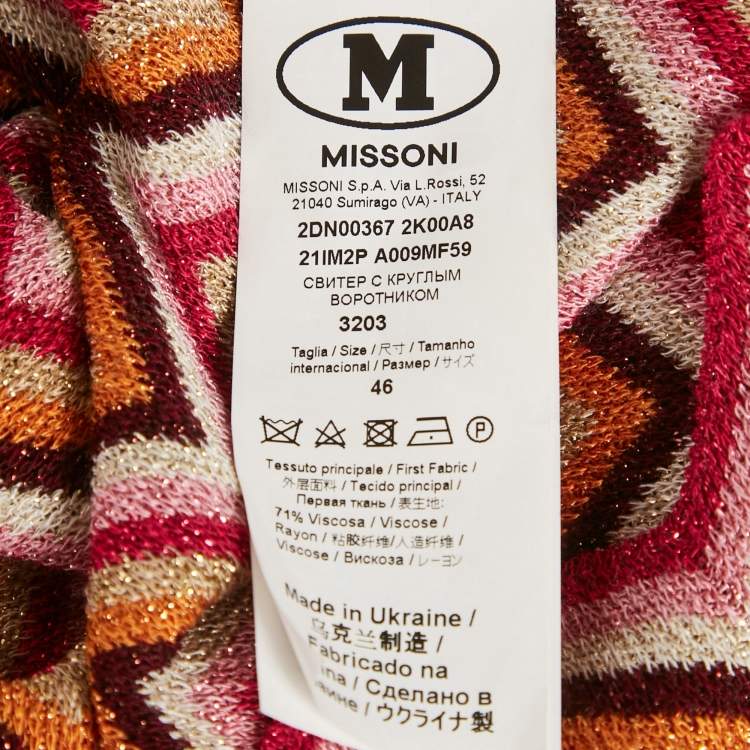 Pre Owned M Missoni Multicolor Chevron Lurex Knit Long Sleeve Jumper L