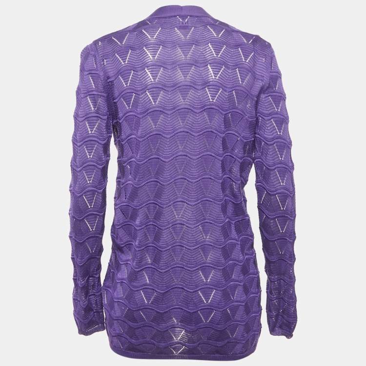 Pre Owned M Missoni Purple Chevon Knit Open Front Cardigan M