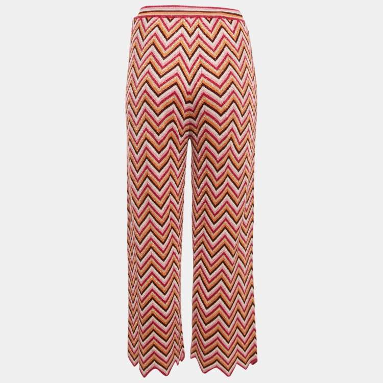 Pre Owned M Missoni Pink Zig Zag Lurex Knit Trousers L
