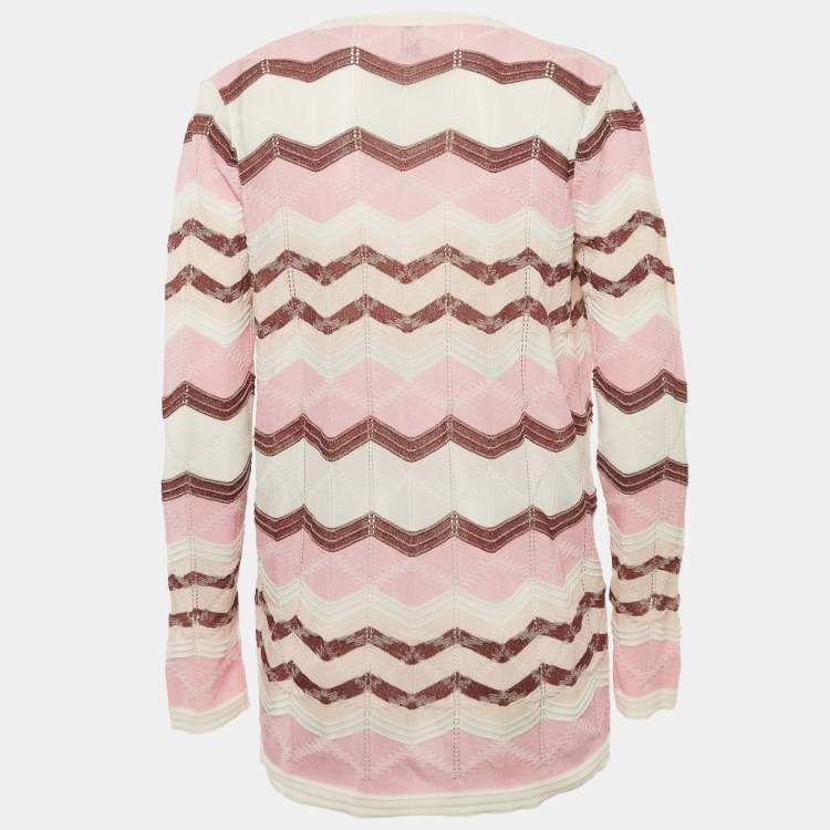Pre Owned M Missoni Pink/Multicolor Chevron Pattern Knit Open Front Cardigan S