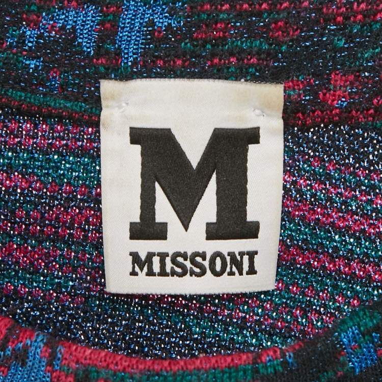 Pre Owned M Missoni Multicolor/Blue Intarsia Knit Short Dress M