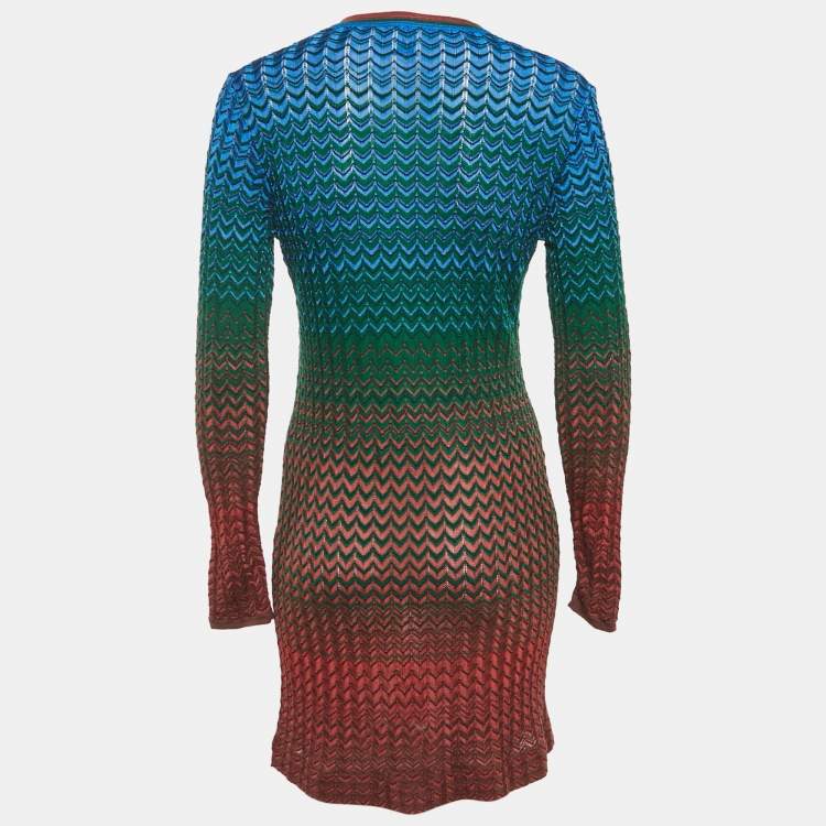 Pre Owned M Missoni Multicolor Zig Zag Knit Mini Dress L