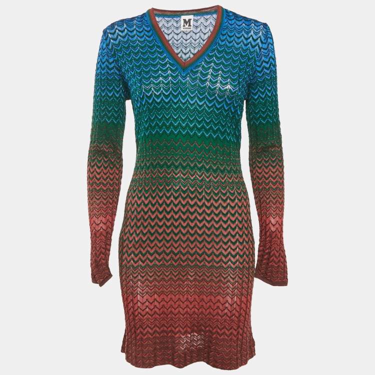 Pre Owned M Missoni Multicolor Zig Zag Knit Mini Dress L